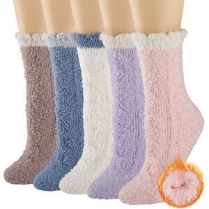 Women's1 Multi 5 Pairs Fuzzy Socks for Warm Fluffy Cozy Winter Soft Home Slipper